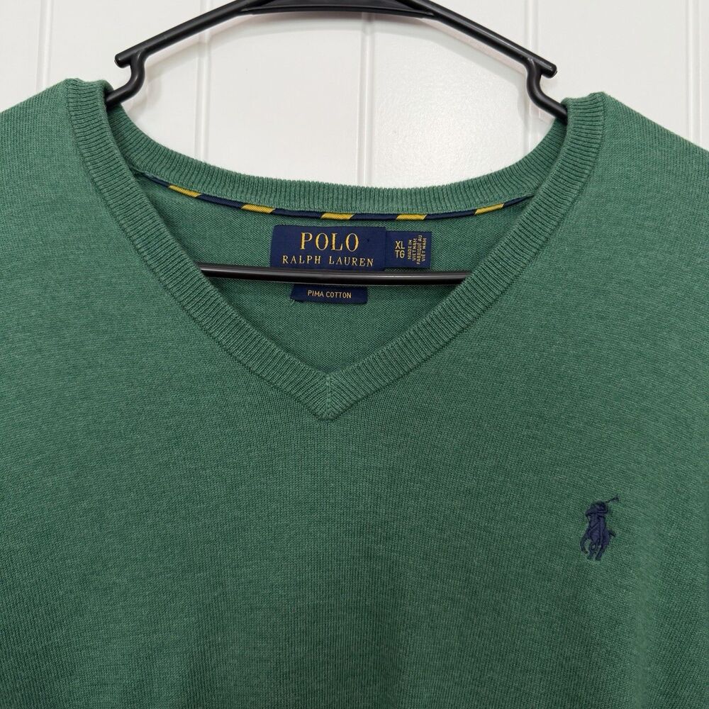 Polo Ralph Lauren V Neck Sweater Pima Cotton Men’s XL Long Sleeve Pullover Green - Picture 7 of 13